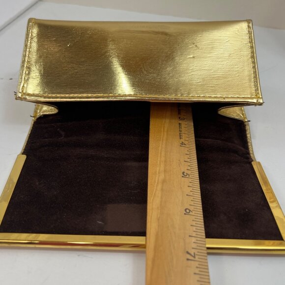 Tory Burch Gold Metallic Structured Clutch With Velvet Lining & Brass Details 2s - Picture 4 of 8